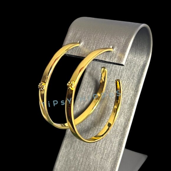 Tory Burch Gold-Plated Hoop Earrings With Logo Studs - Picture 10 of 11